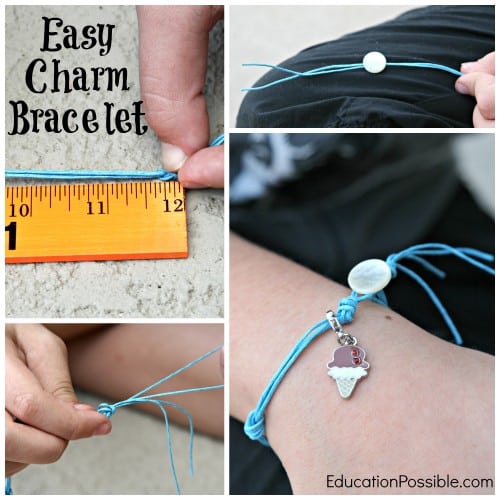 DIY gifts for middle school girls colored floss covered charm bracelet
