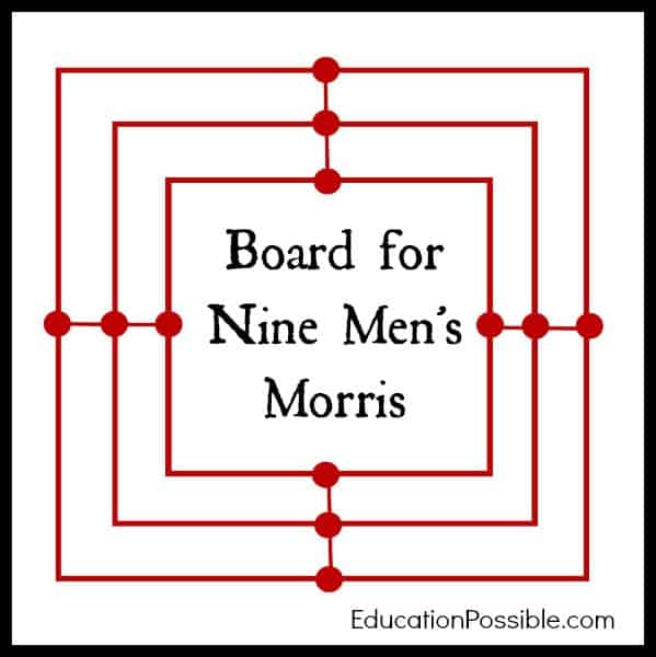 Drawing of board for Nine Men's Morris game.
