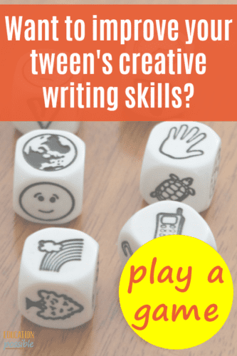 My tweens struggle to think of things to write about, so I regularly try to strengthen their story building skills. Instead of forcing them to practice by writing multiple stories, we play this game which allows them to think on their feet and get better at telling stories quickly. Rory's Story Cubes are the perfect addition to your middle school language arts lessons. We love playing by passing the story around. #tweens #teens #languagearts #educationpossible #middleschool #gamesforlearning