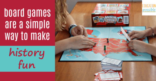 I love adding board games into our homeschool lesson plans. They're a fun and simple way to teach key concepts and review facts. One of my favorite places to use board games in middle school is in history. There are a lot of names, dates, and facts that kids need to learn and games are a fun way to teach this information. I've shared two of my favorite games for hands-on history - is yours one of them? #historyisfun #middleschool #tweens #teens #educationpossible #homeschooling #handsonhistory