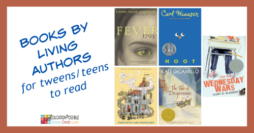 Books Written by Living Authors That Preteens/ Teens Will Want to Read. I try to give my kids a wide variety of reading material throughout the year and I always include books by contemporary authors. If your middle schooler doesn’t normally read contemporary novels, have them give one of these a try.
