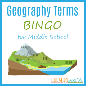 Interested in geography games for middle school? This Geography Terms BINGO is the perfect printable for you to use in your home school.