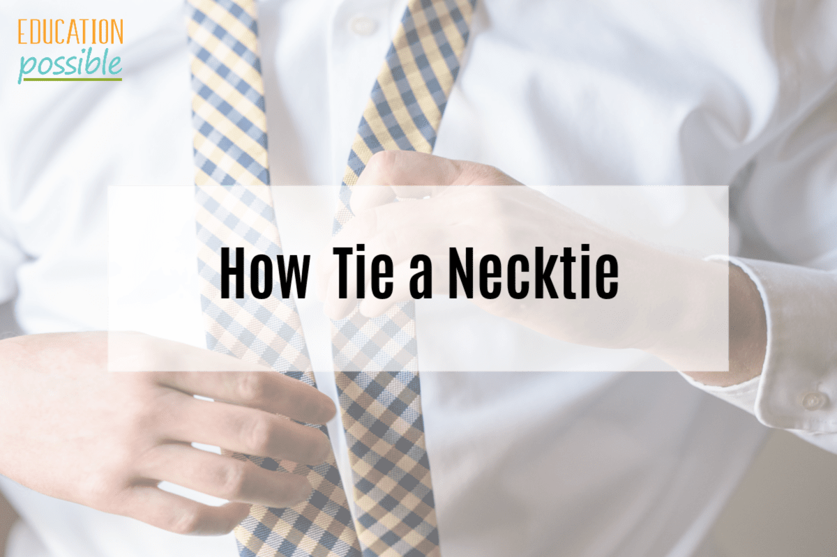 Hands starting to tie a tie. Text overlay reads How to Tie a Necktie