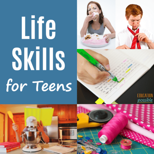 A variety of life skills that are important for kids to learn. Text overlay reads Life Skills for Teens