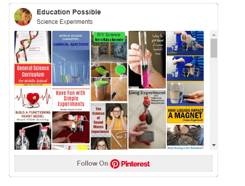 Screenshot of a science experiment Pinterest board.