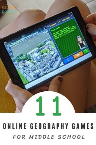 Close up of girl playing Where on Google Earth is Carmen Sandiego game on a tablet while sitting in a chair.