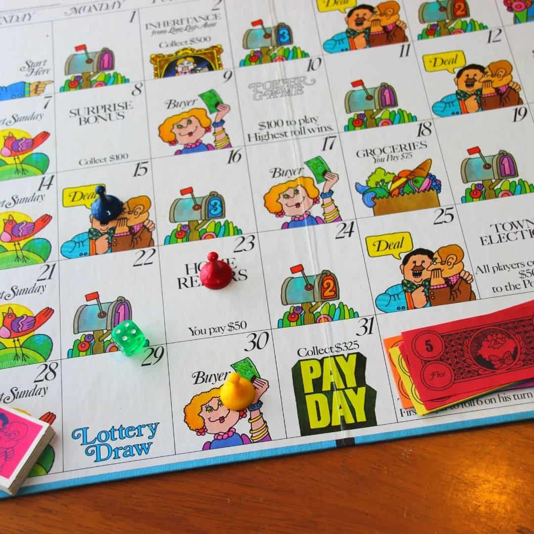 Close up of Pay Day Money Management Board Game