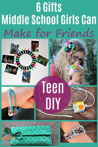 Collage of 6 DIY gifts tween girls can make for their friends.