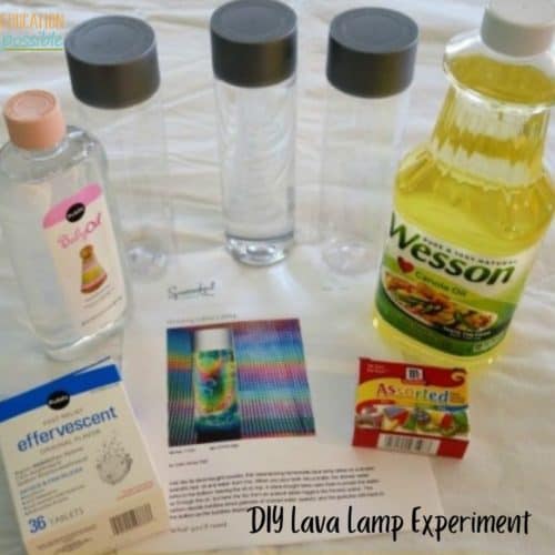 Supplies needed to make a DIY lava lamp for chemistry experiment