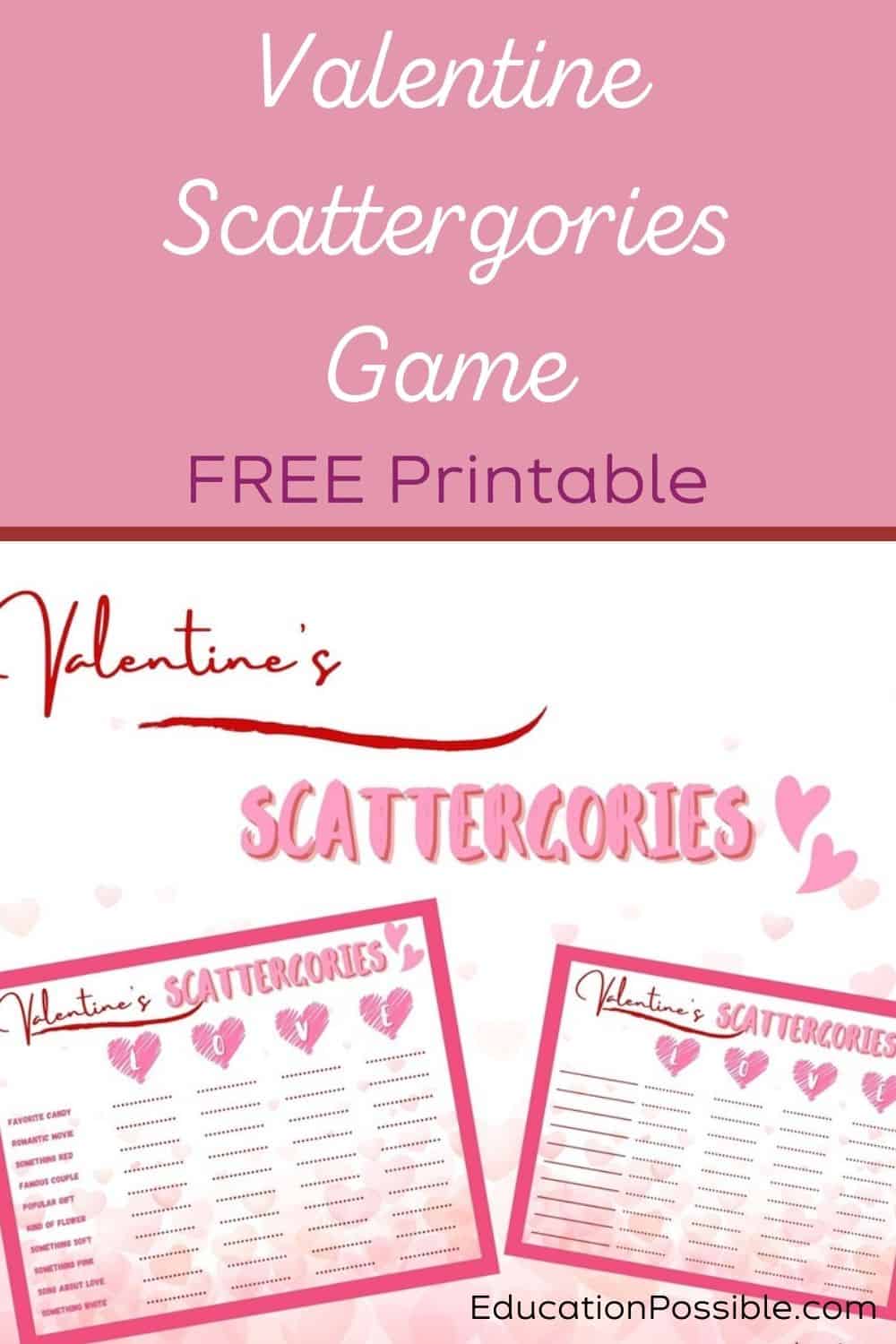 Two pages of a Valentine's Day game printable