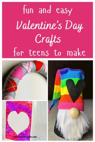 Collage of 3 Valentine's Day crafts for teens to make.
