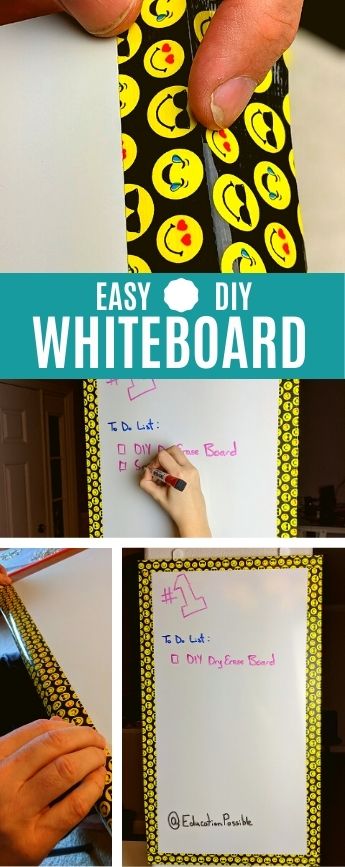 Collage of 4 images showing the process of making a dry erase board.