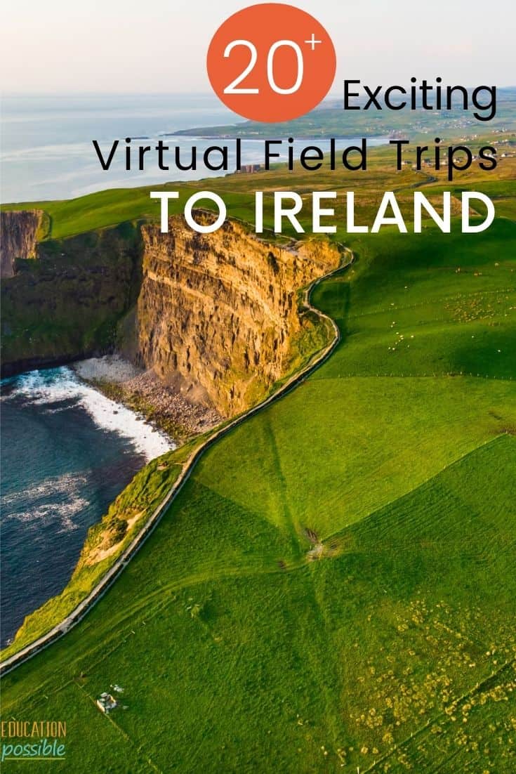 Full image of a rock cliff face in Ireland with the ocean on one side and green flatland on the other.