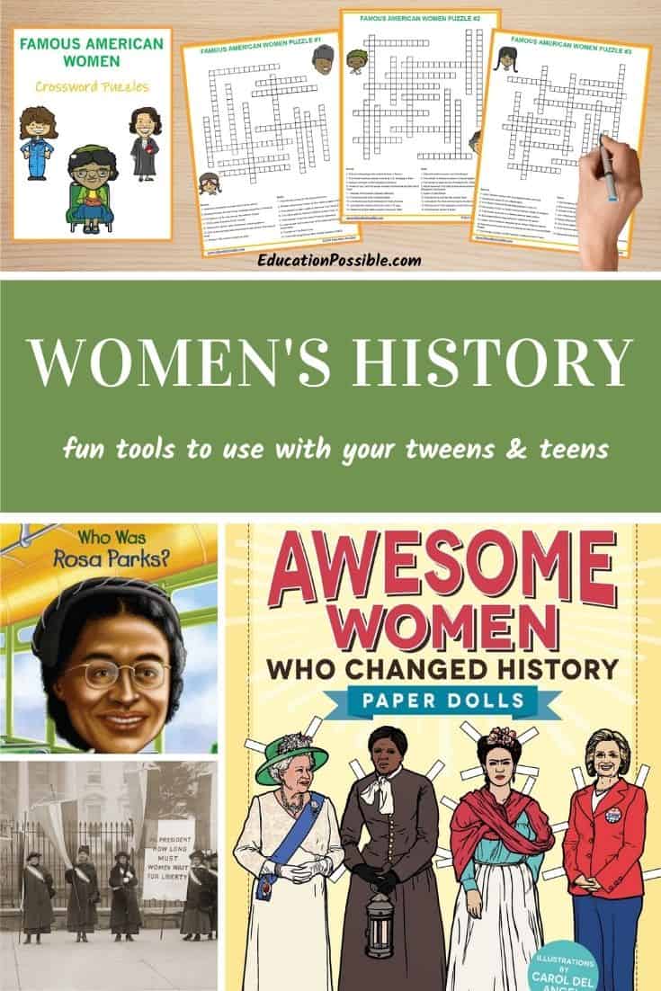 Collage of resources to use when studying women's history
