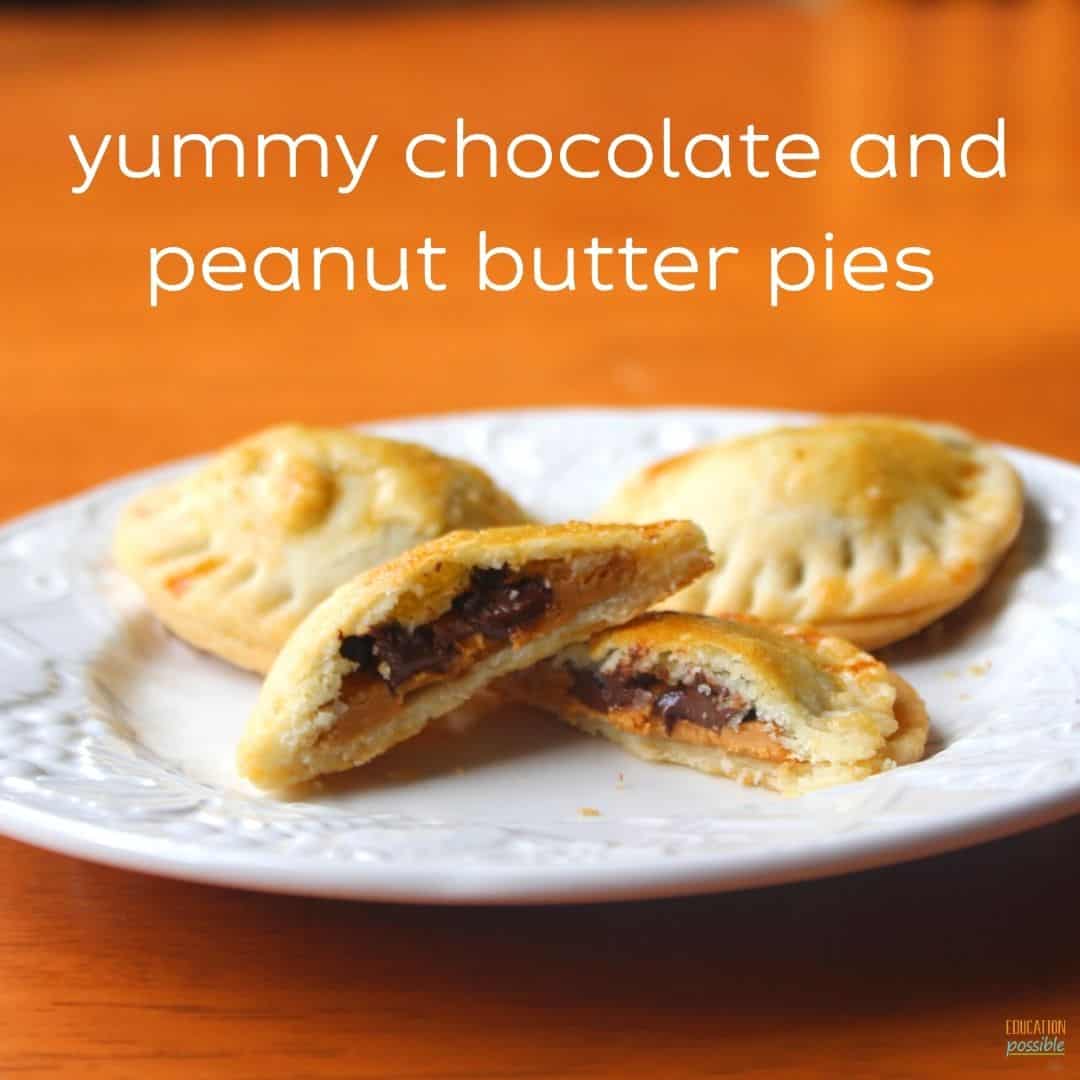Chocolate and peanut butter circle pie pockets.
