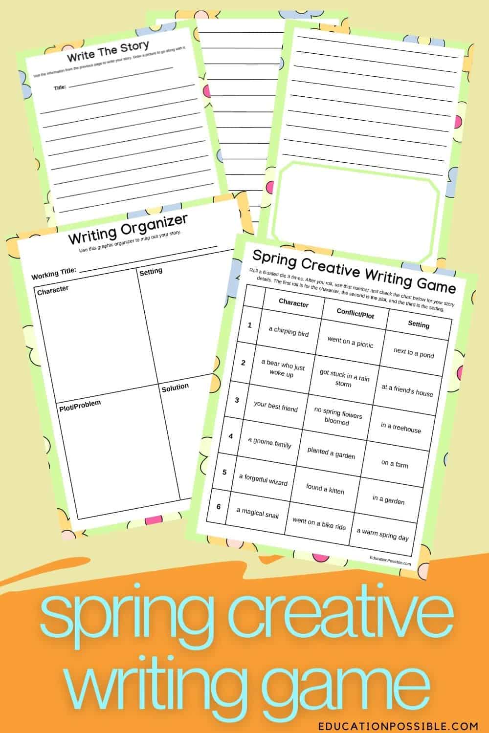 printable pages for a creative writing game for tweens and teens.