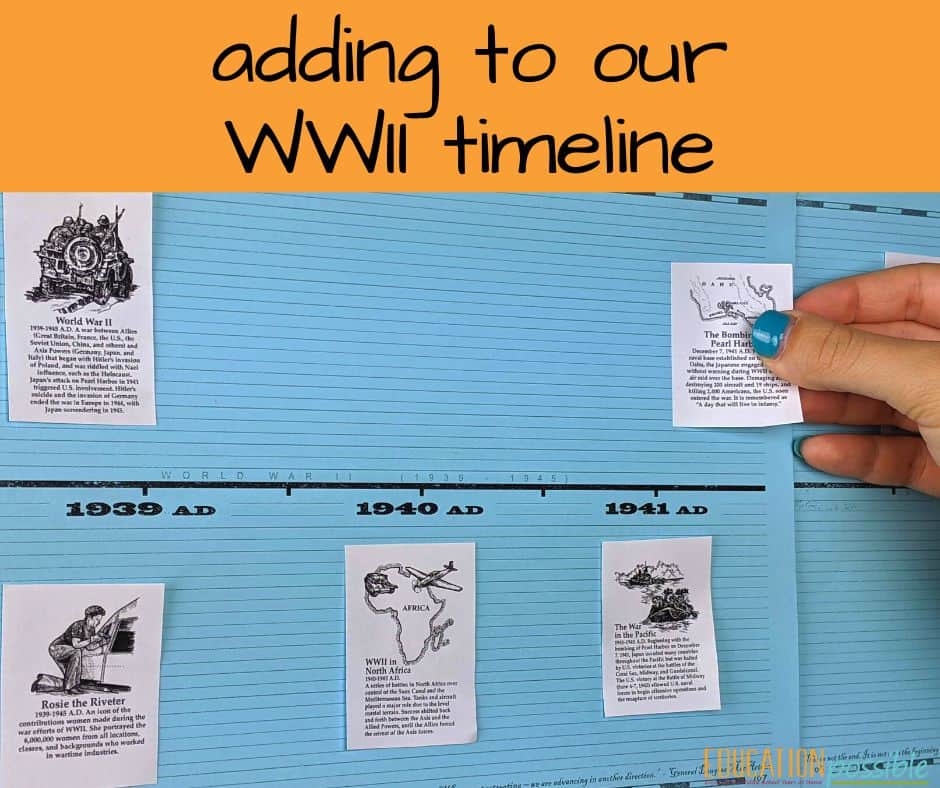 Girl adding an event to a history timeline for school.