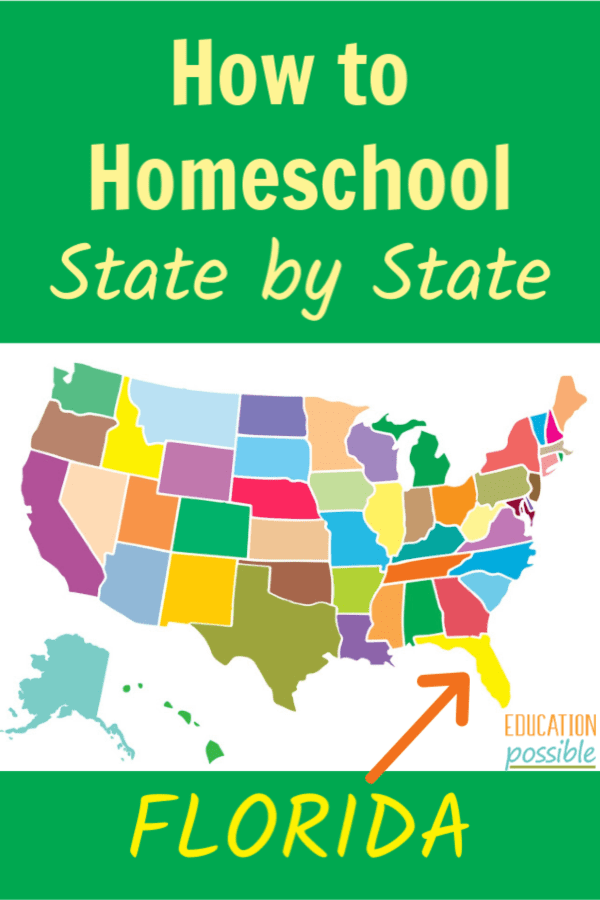 Colorful United States map with text overlay above and below, How to Homeschool State by State Florida