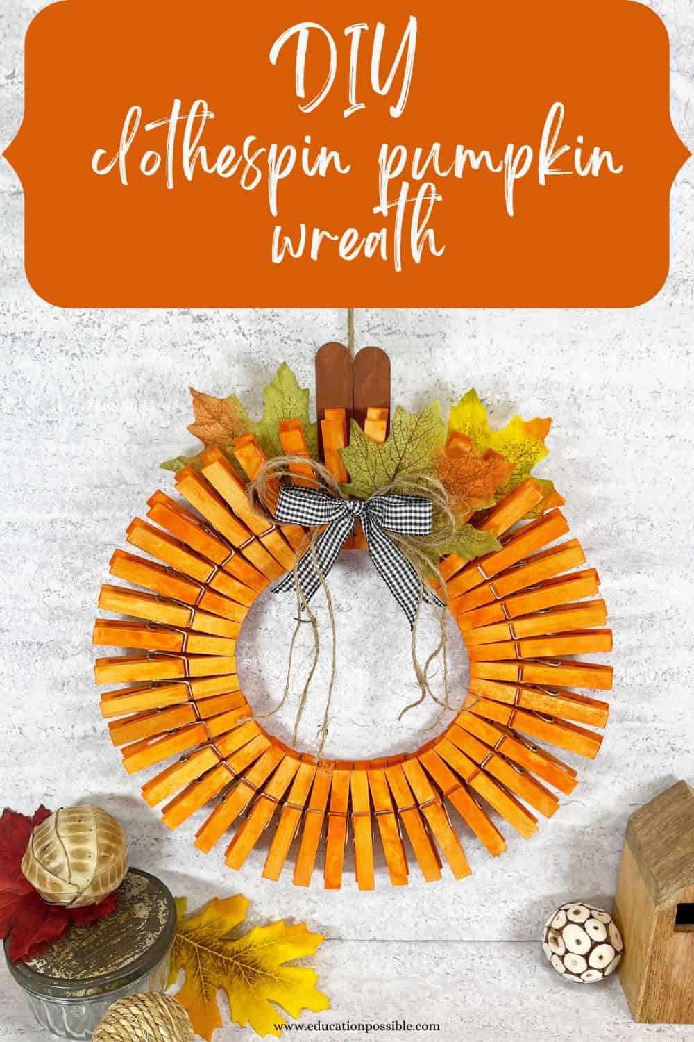 This Clothespin Pumpkin Wreath is an Easy Craft for Tweens