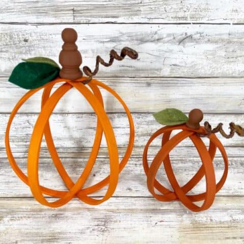 Embroidery hoops are turned into cute pumpkin décor.
