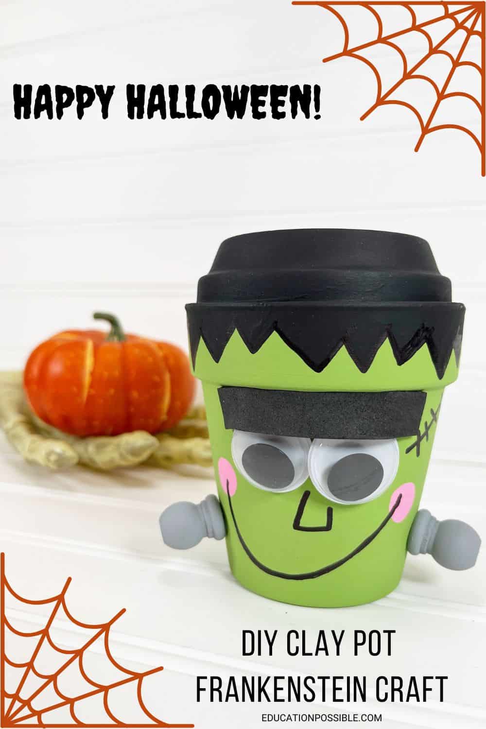 Clay pot painted like Frankenstein