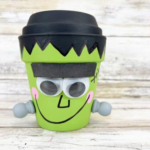 A completed Frankenstein Clay Pot Craft