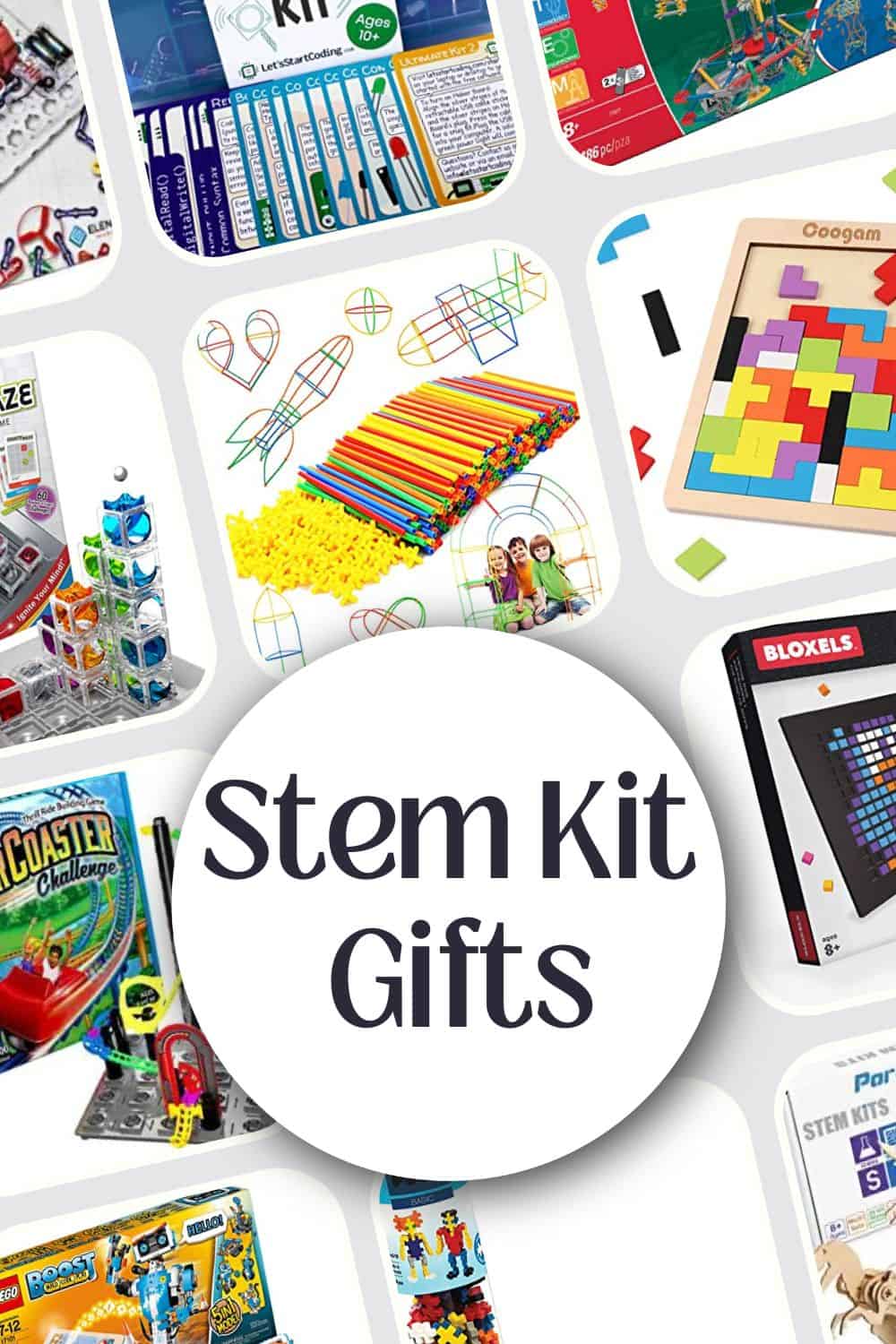 A collage of images of STEM kits appropriate for middle school kids.