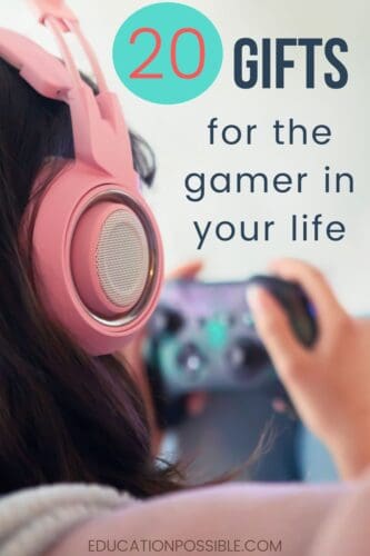 Tween girl playing a video game wearing pink headphones