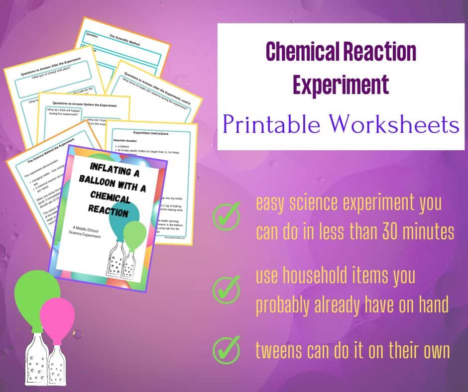 Opt-in box for a science experiment. Worksheets for baking soda and vinegar balloon experiment.