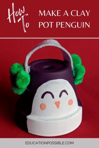 A mini clay pot turned into a penguin with paint.