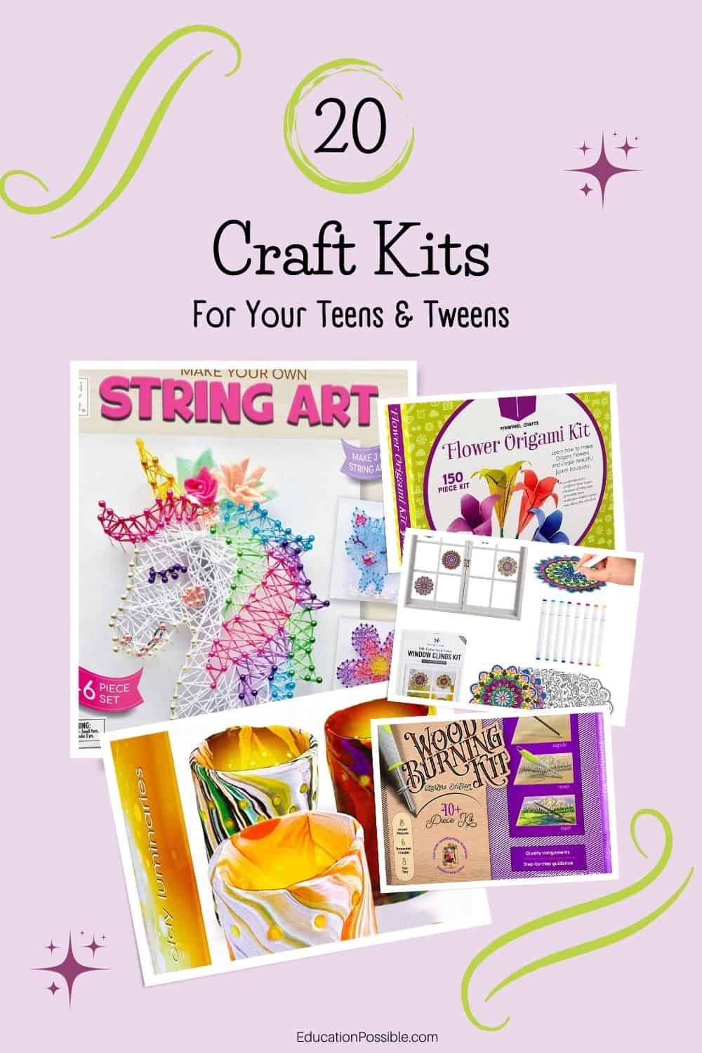 5 images fanned out of different craft kits for kids.
