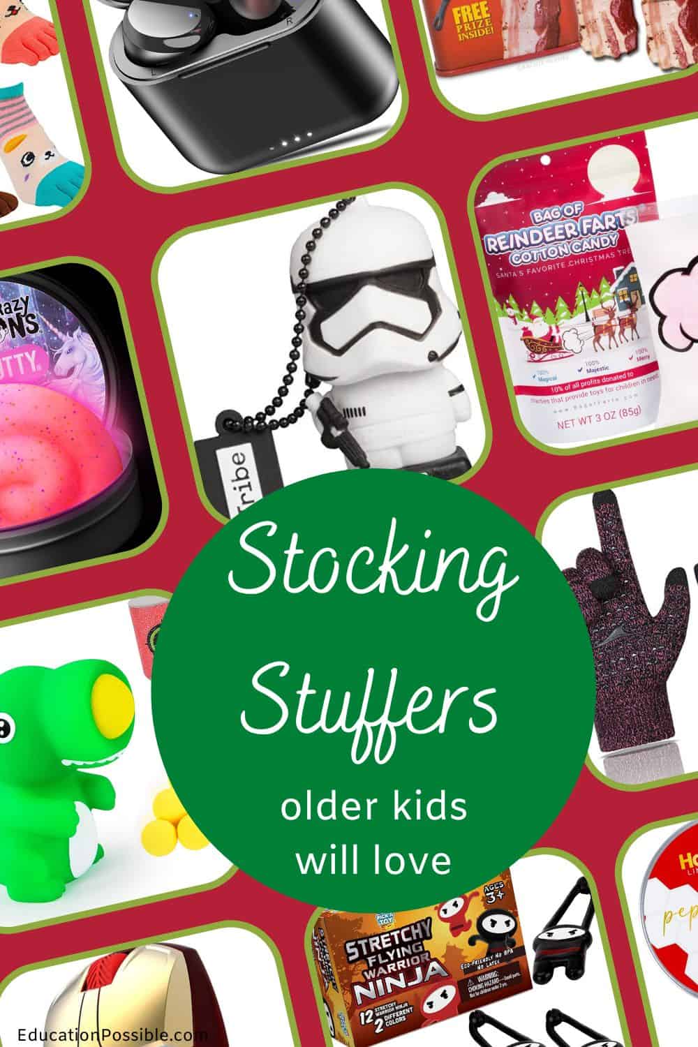 Image collage of stocking stuffer items for tweens and teens.