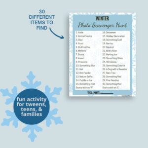 Printable scavenger hunt page with winter clues