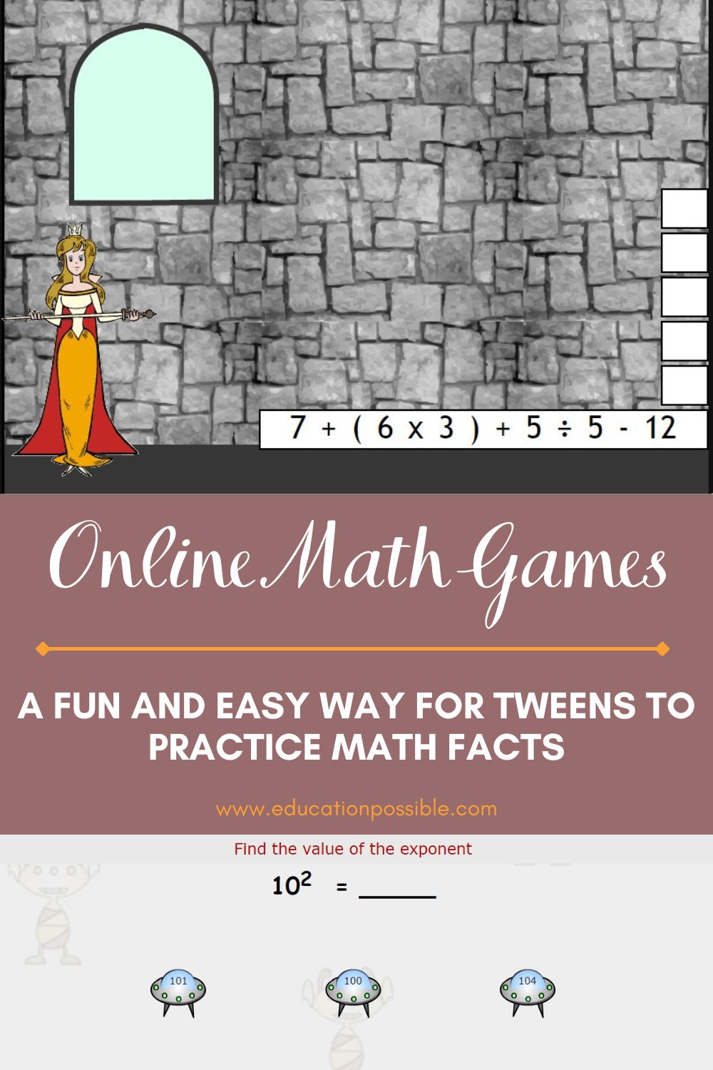 Screenshots of two online math games showing math problems to solve.