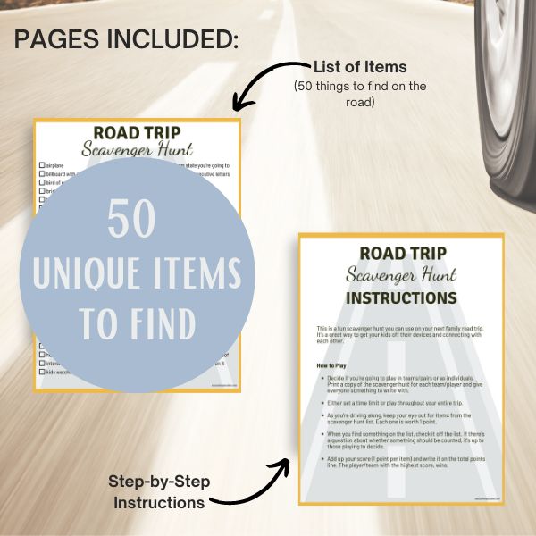 Product image of a printable road trip scavenger hunt.