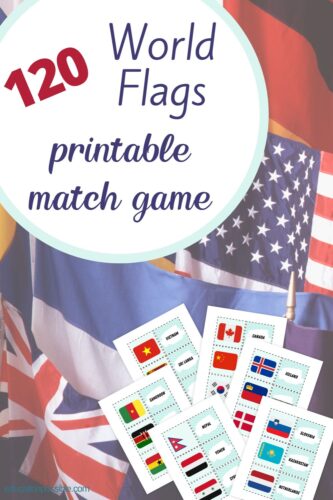 Faded image of world flags. Images of sheets from a printable world flag memory game.