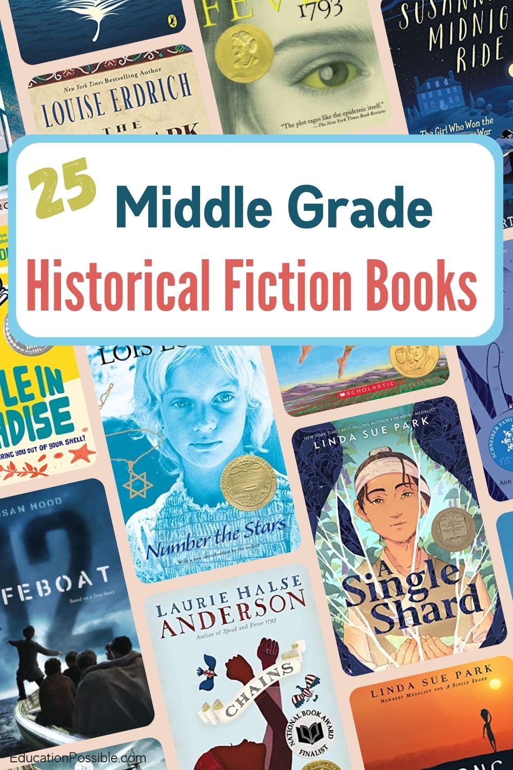 Collage of middle grade books - historical fiction book covers