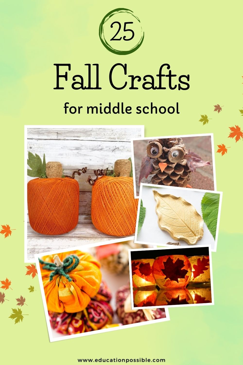 Collage of 5 different fall crafts to make during the season.